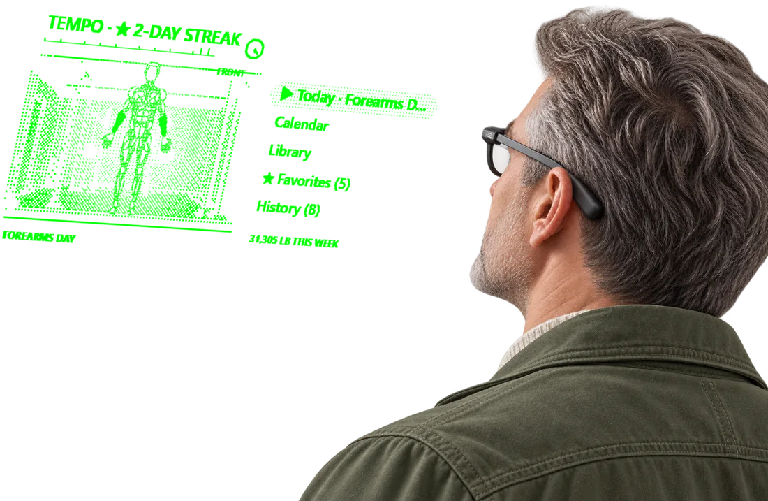 A wearer with the TEMPO anatomy screen in peripheral view